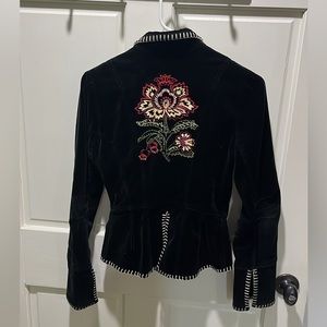 SALE! VTG BEBE EMBROIDERED WHIP STITCH DETAIL CRUSHED VELVET BLAZER WOMEN’S XS